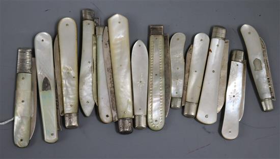 A collection of twelve 19th century and later silver and mother of pearl fruit knives and one other knife,
